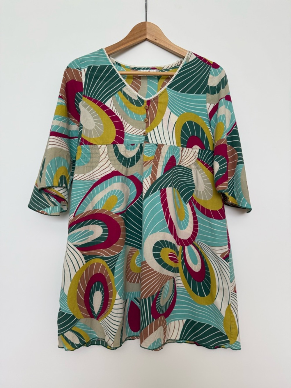 Women’s Teal & Multi-Color Patterned Tunic Top
